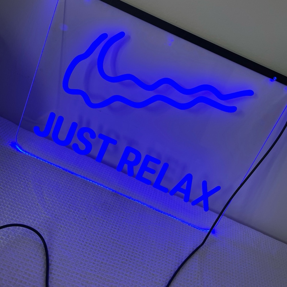 Blue Neon 'Just Relax' Sign 16” by 12” USB no block included adjustable bright - Picture 3 of 16